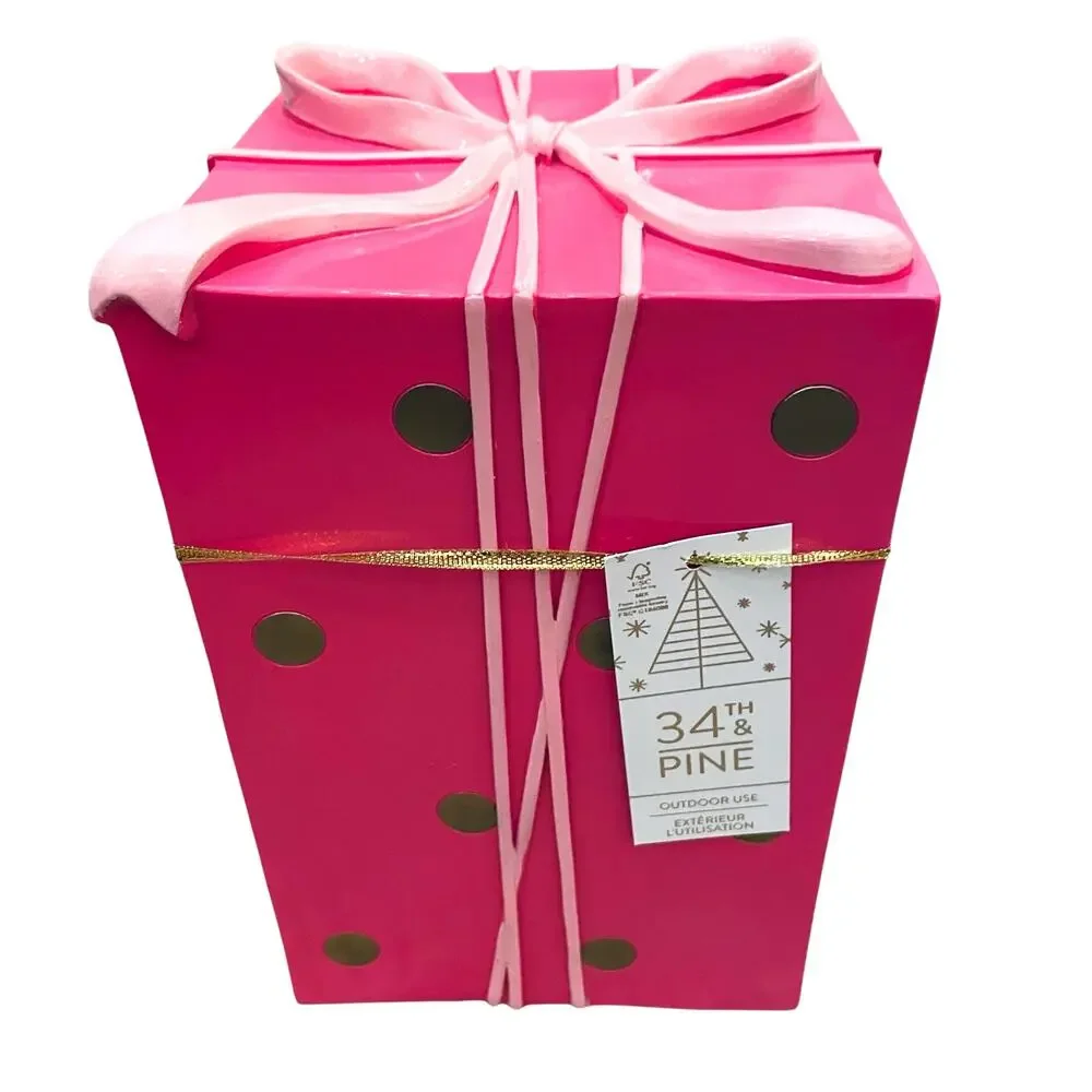34th & Pine Pink Gold Polka Dot Christmas Present Bow Outdoor Holiday Decor New